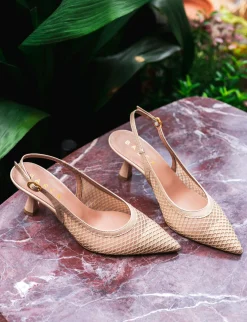 Slingback tacco 7cm pelle beige