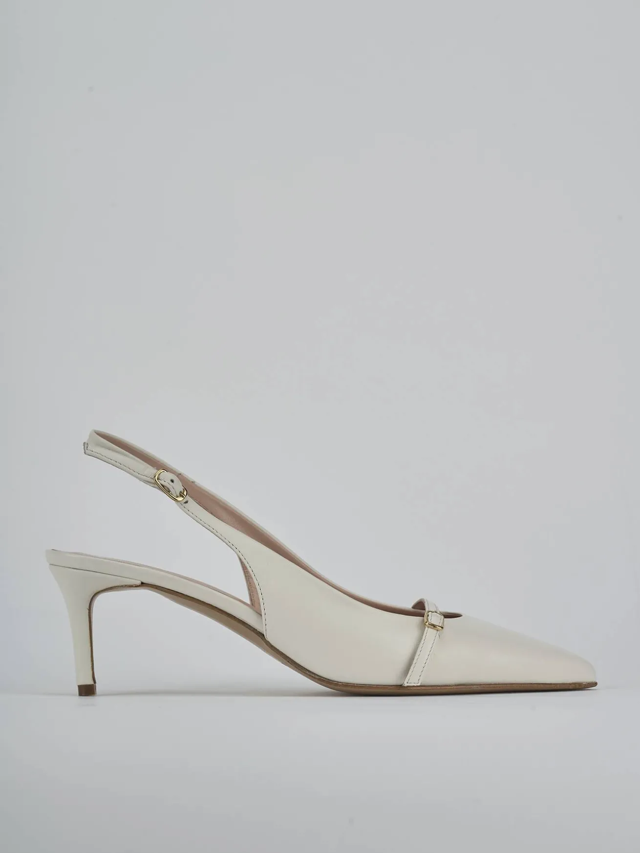 Slingback tacco 7cm pelle bianco