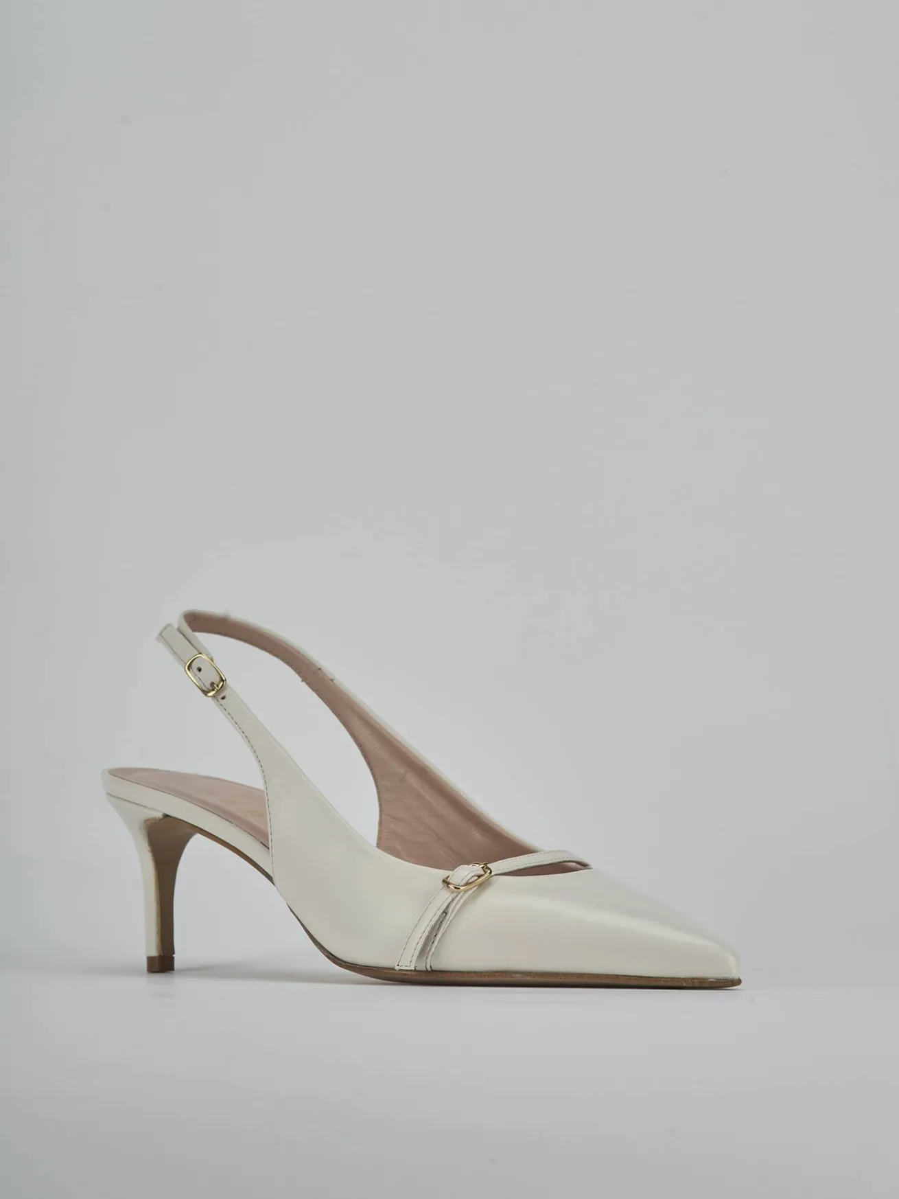 Slingback tacco 7cm pelle bianco