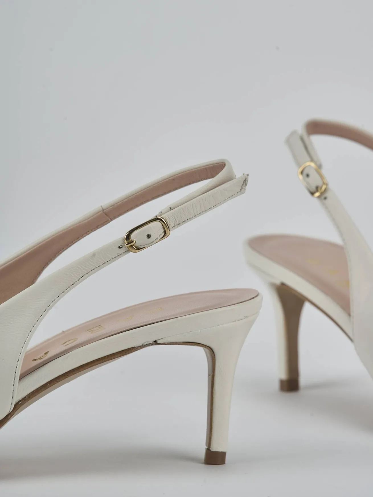 Slingback tacco 7cm pelle bianco
