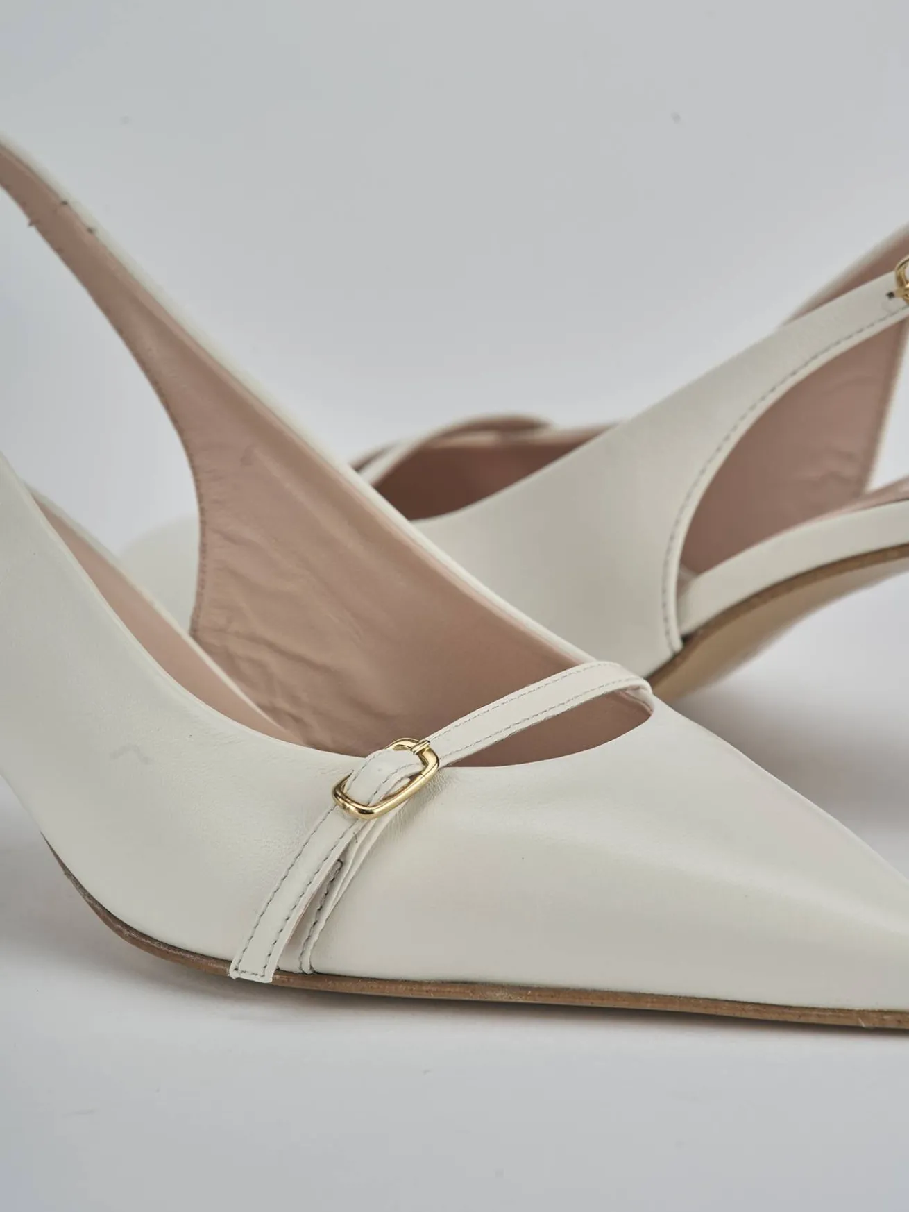Slingback tacco 7cm pelle bianco