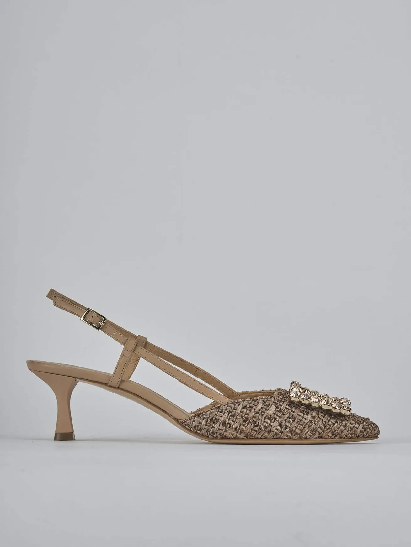 Slingback tacco 5cm pelle marrone