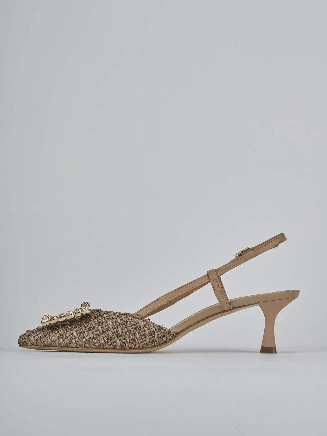 Slingback tacco 5cm pelle marrone