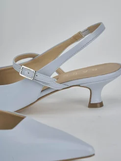 Slingback tacco 4cm pelle azzurro