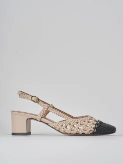 Slingback tacco 5cm pelle beige