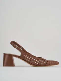 Slingback tacco 5cm pelle marrone