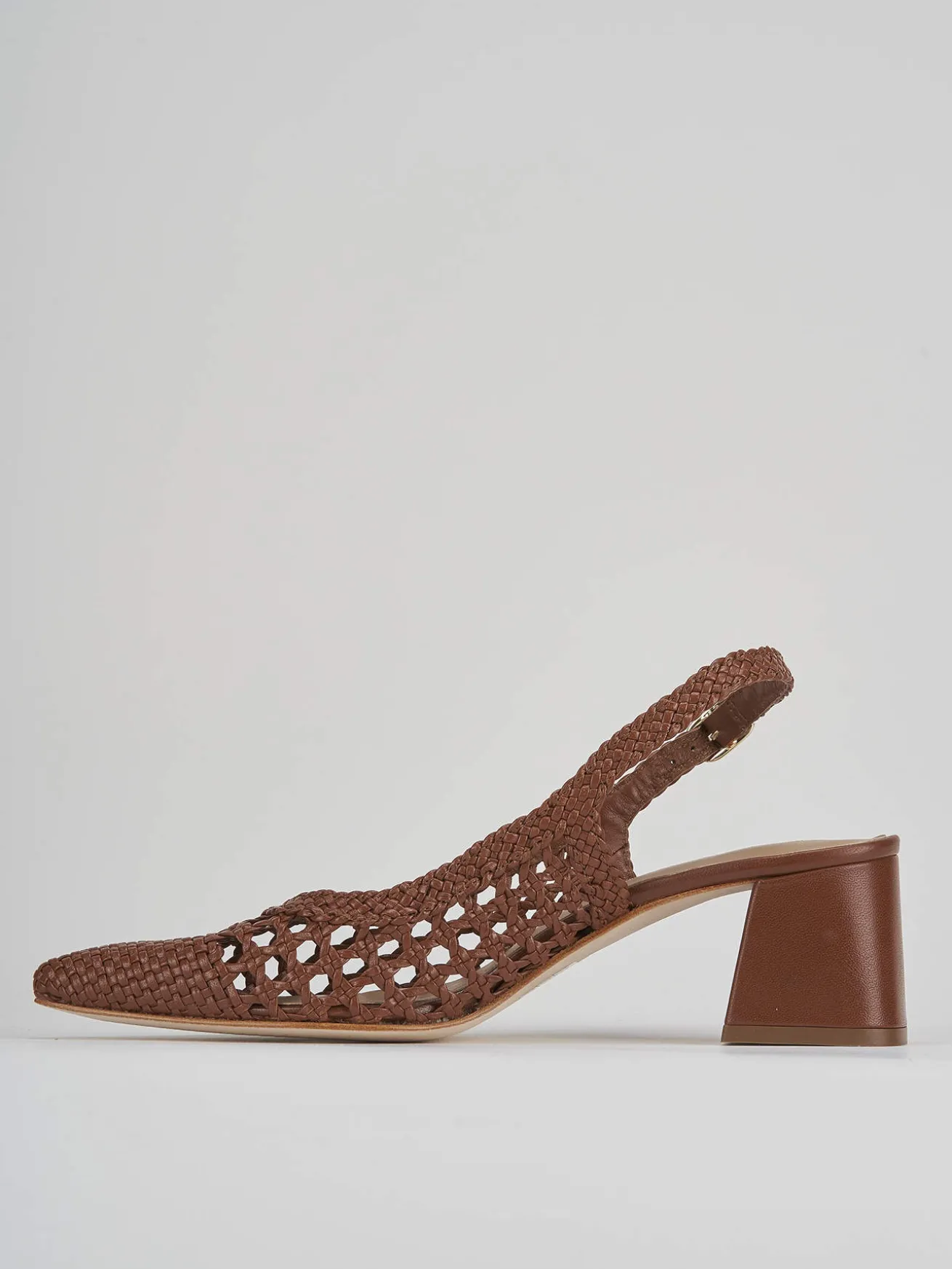 Slingback tacco 5cm pelle marrone
