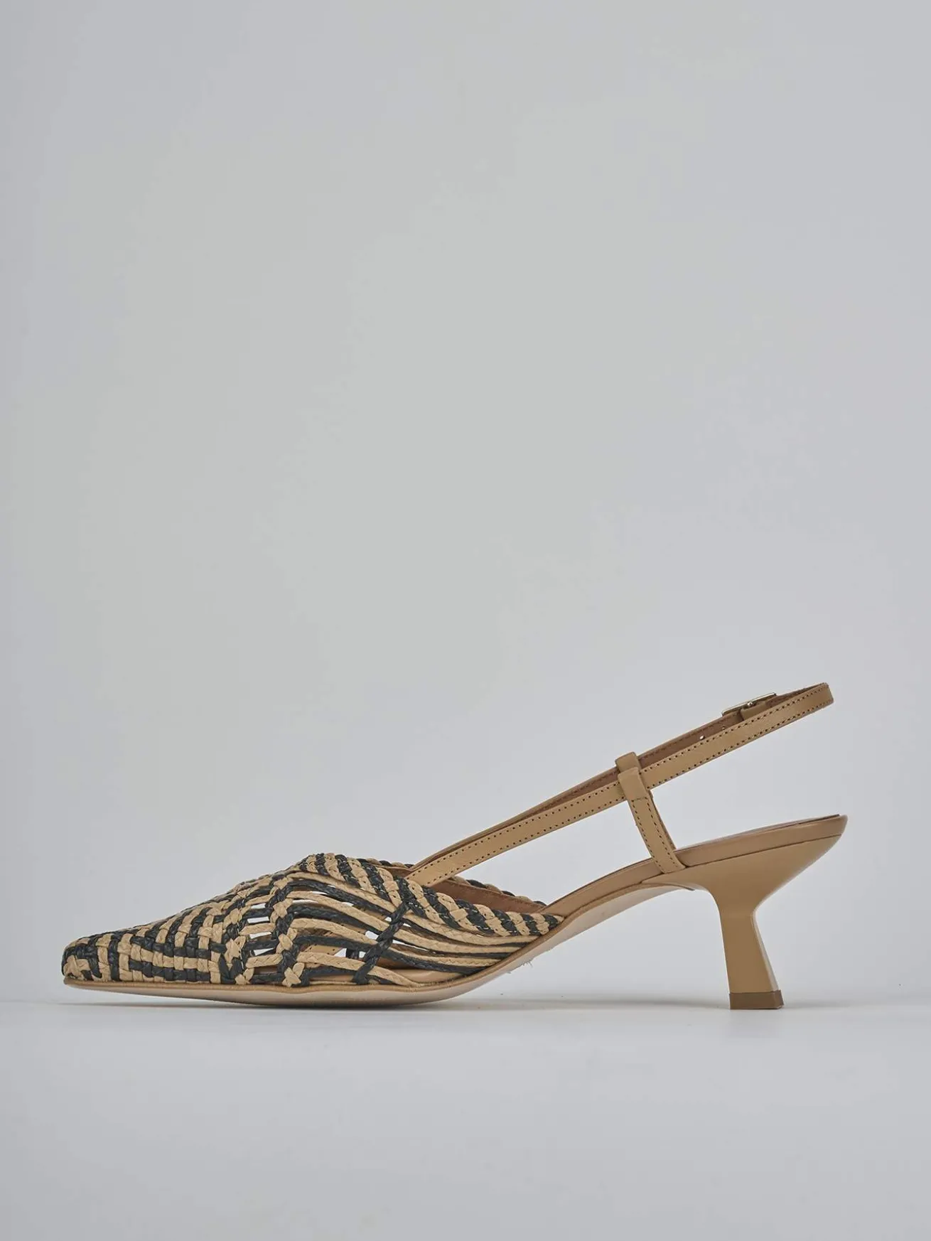 Slingback tacco 5cm pelle beige