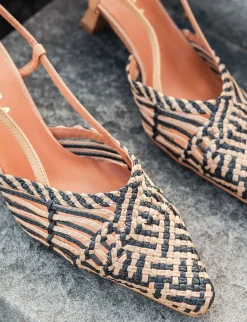 Slingback tacco 5cm pelle beige