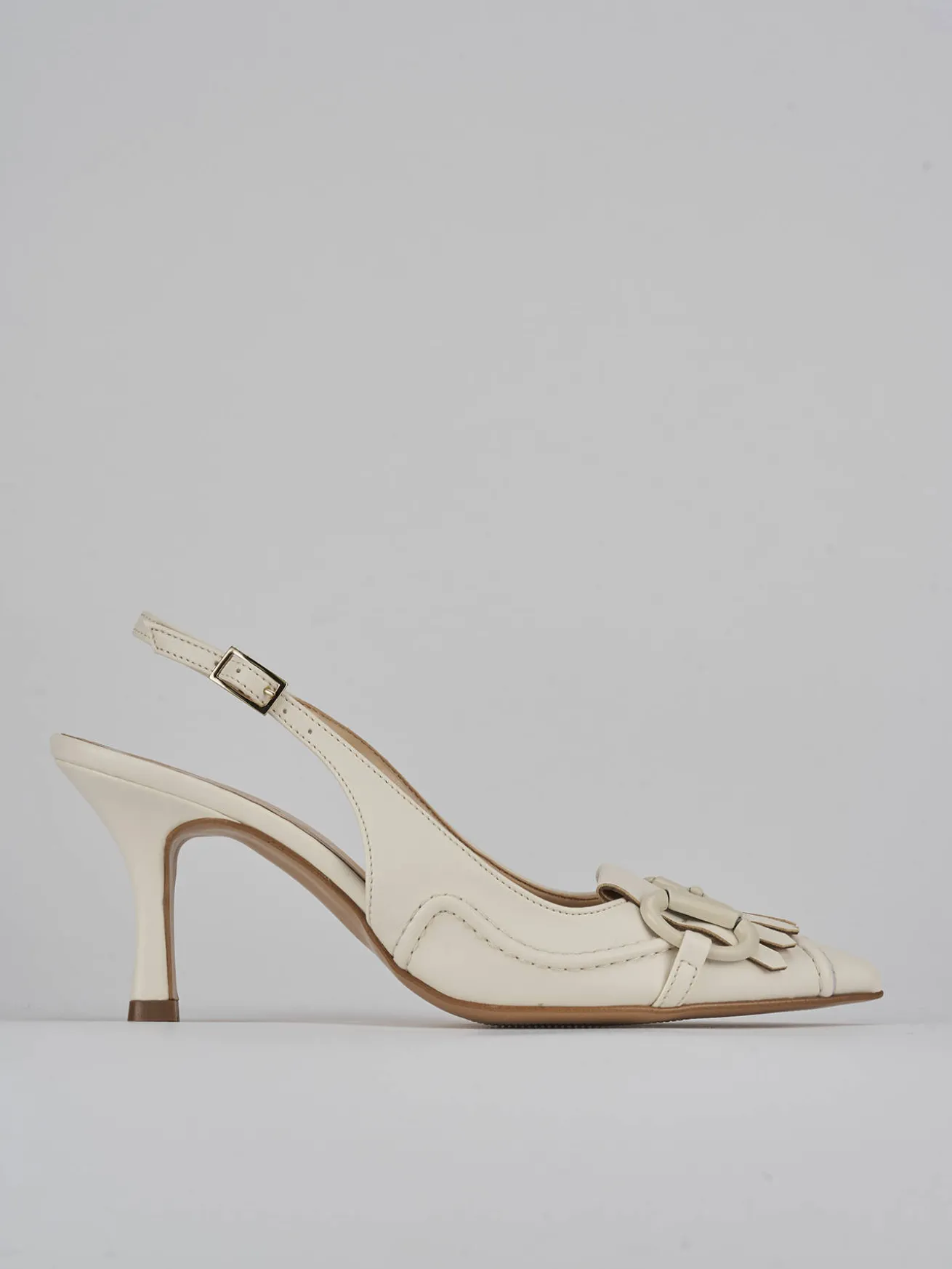 Slingback tacco 7cm pelle bianco