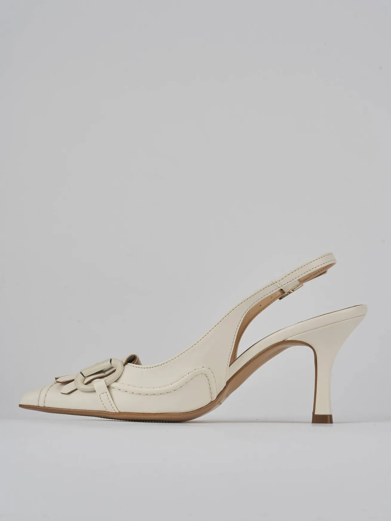 Slingback tacco 7cm pelle bianco