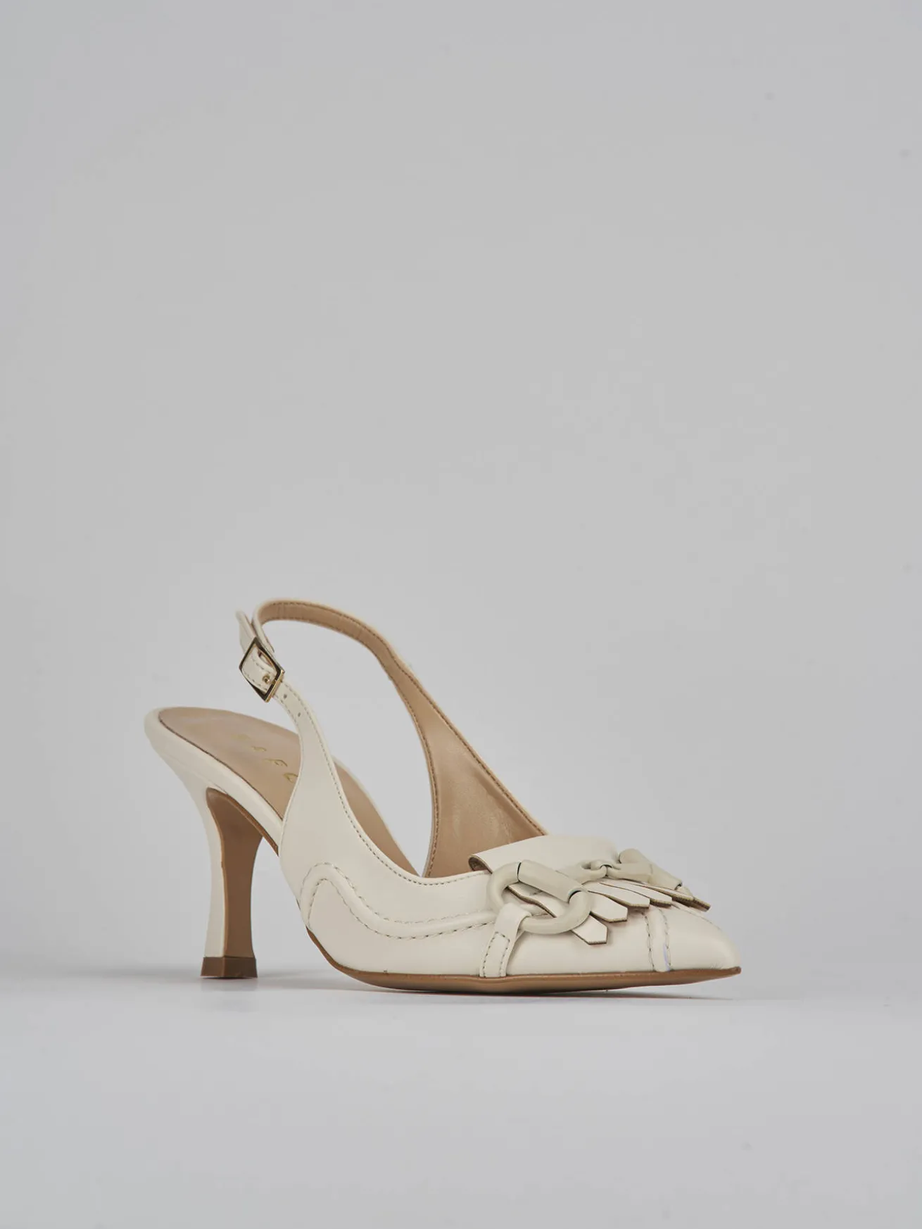 Slingback tacco 7cm pelle bianco
