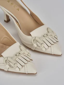 Slingback tacco 7cm pelle bianco