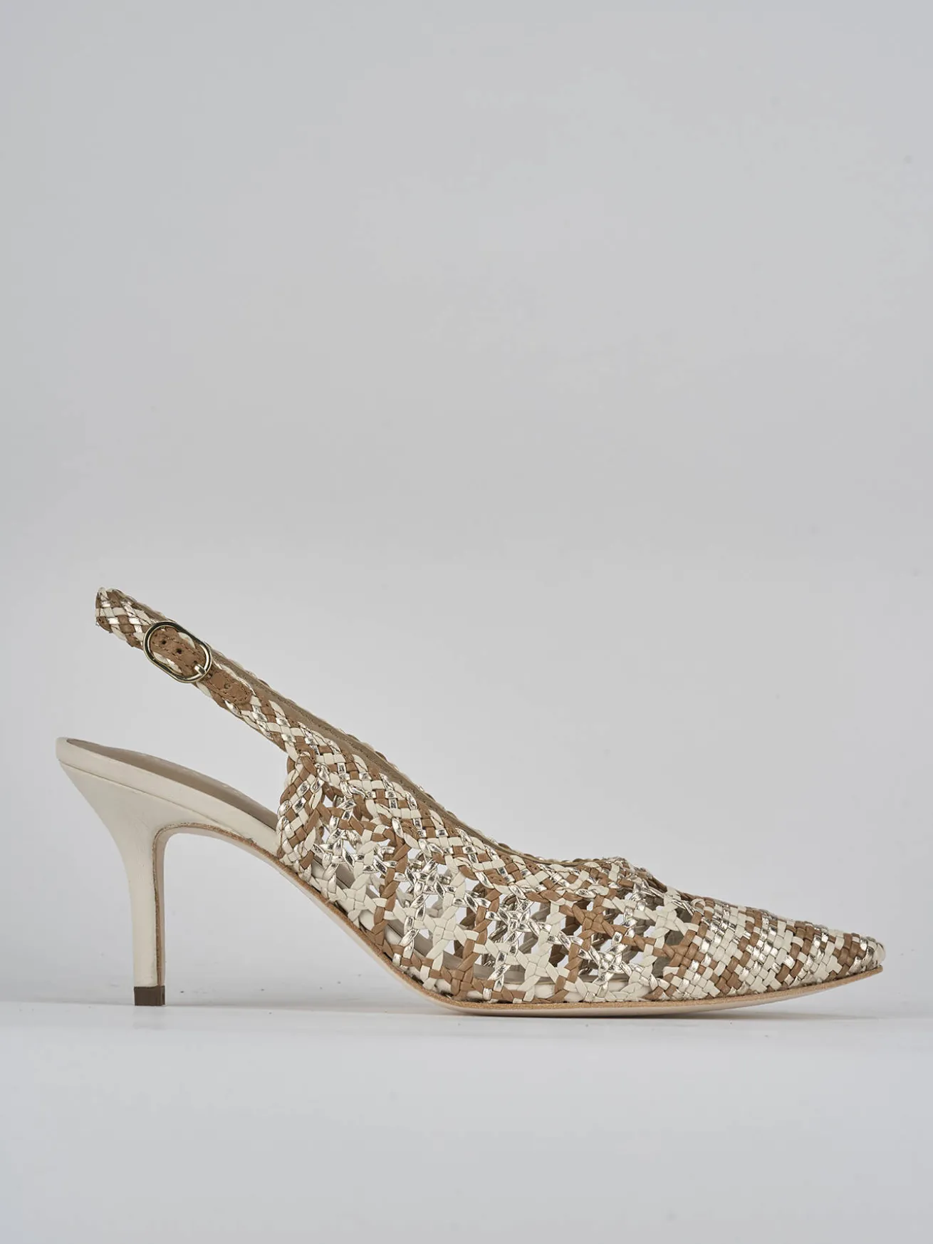 Slingback tacco 7cm pelle beige