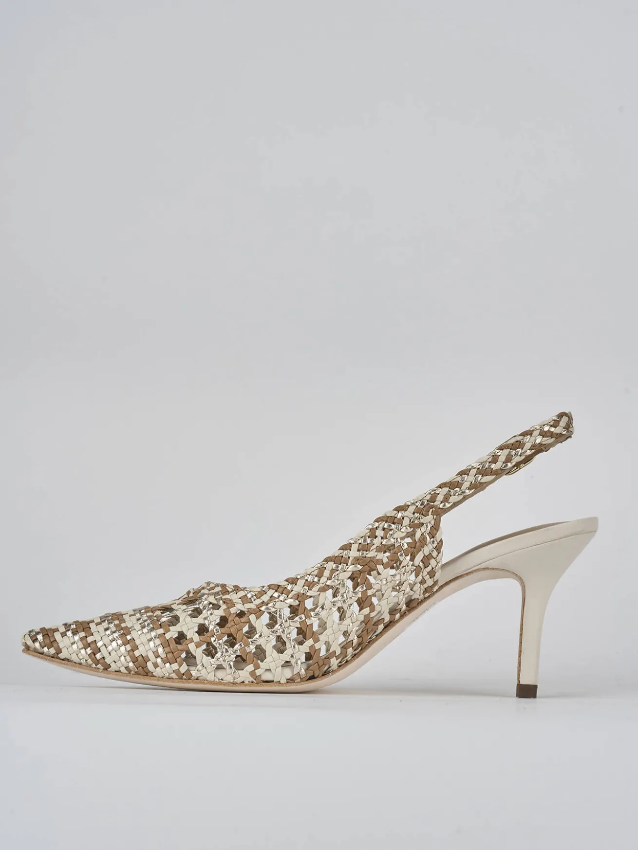 Slingback tacco 7cm pelle beige