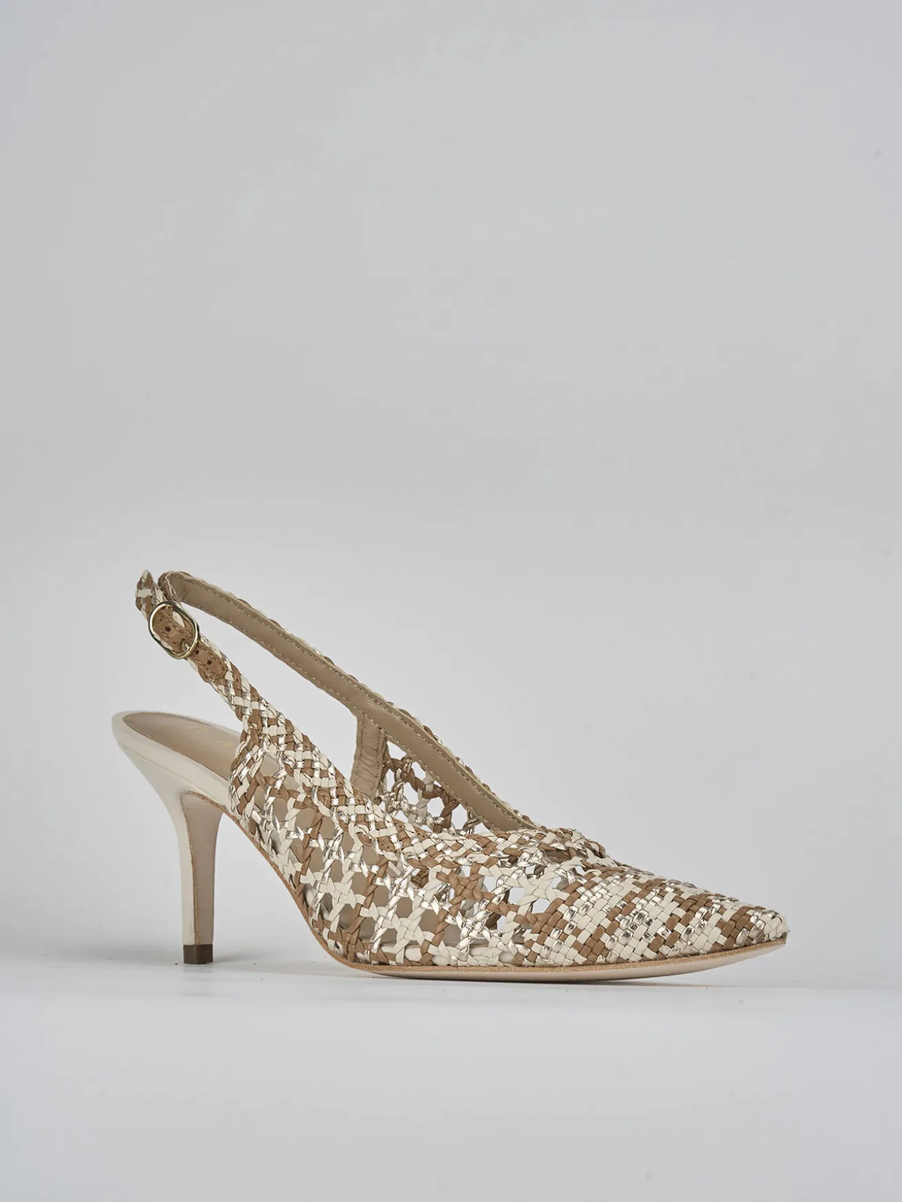 Slingback tacco 7cm pelle beige