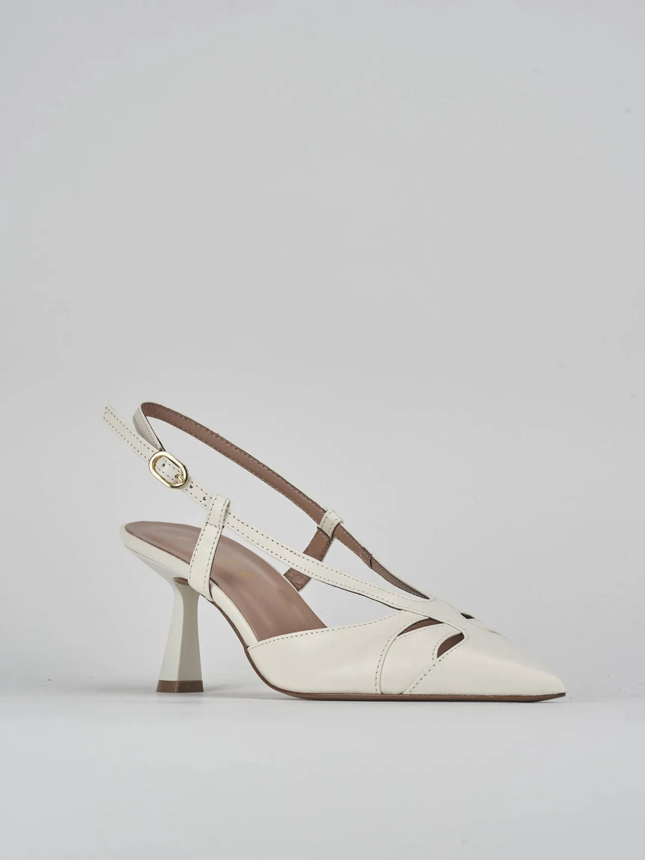Slingback tacco 7cm pelle bianco