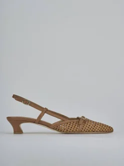 Slingback tacco 4cm pelle marrone