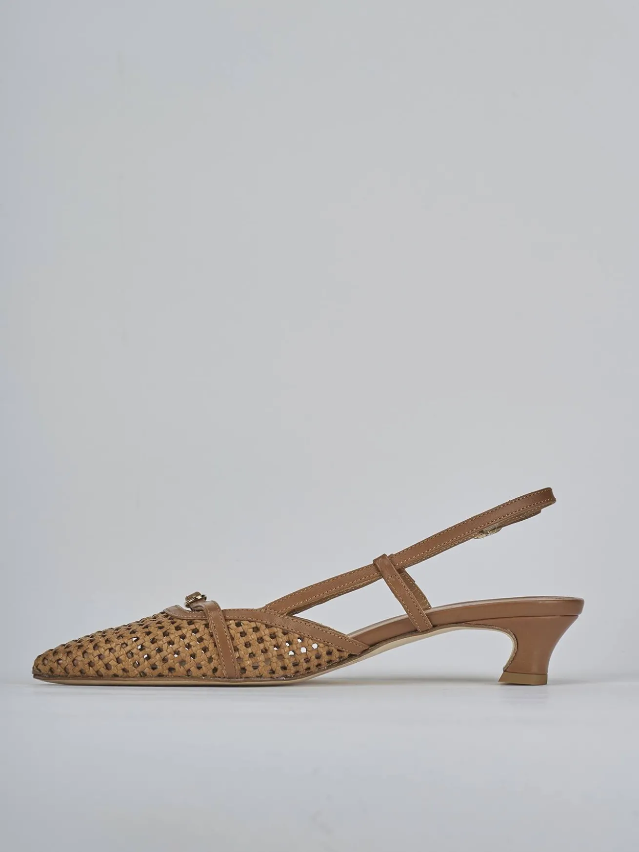 Slingback tacco 4cm pelle marrone
