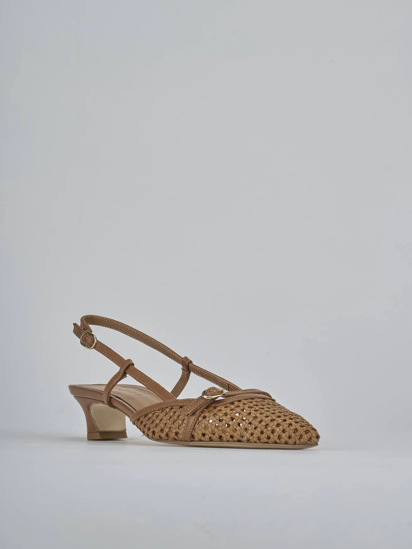 Slingback tacco 4cm pelle marrone