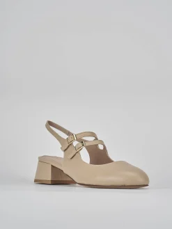 Slingback tacco 4cm pelle marrone