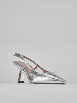 Slingback tacco 8cm pelle argento