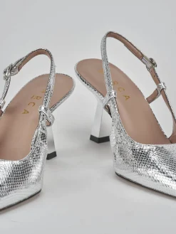 Slingback tacco 8cm pelle argento