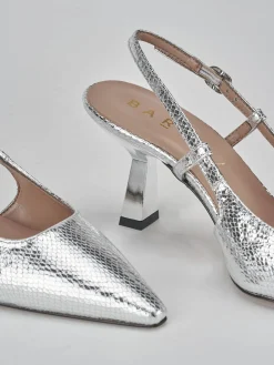 Slingback tacco 8cm pelle argento