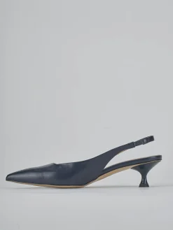 Slingback tacco 4cm pelle blu