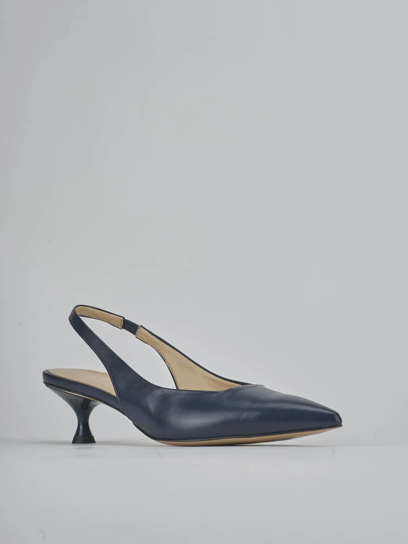 Slingback tacco 4cm pelle blu