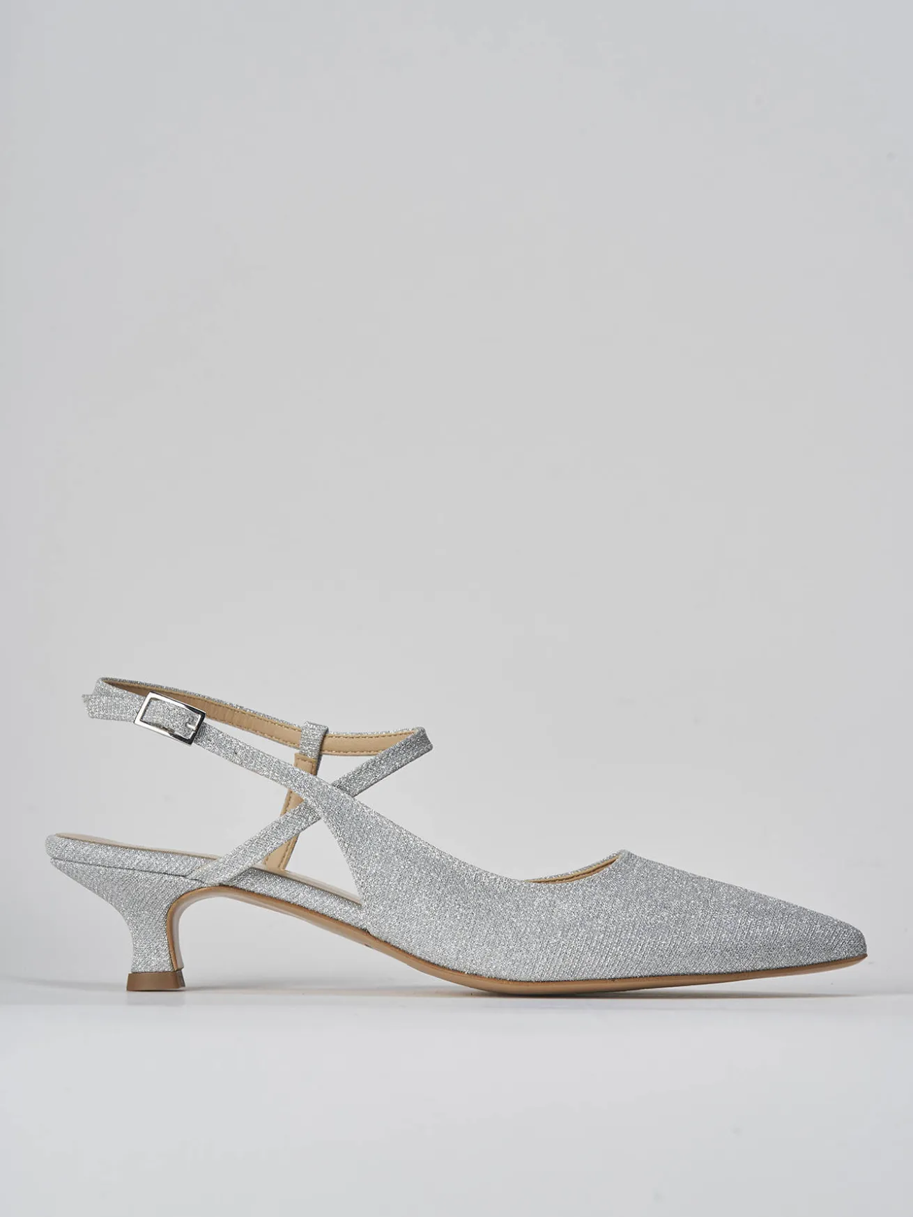 Slingback tacco 4cm pelle argento