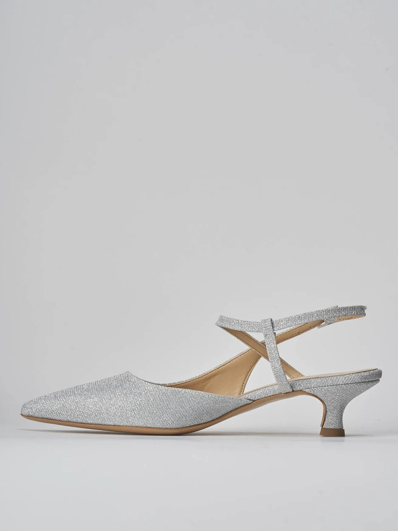 Slingback tacco 4cm pelle argento