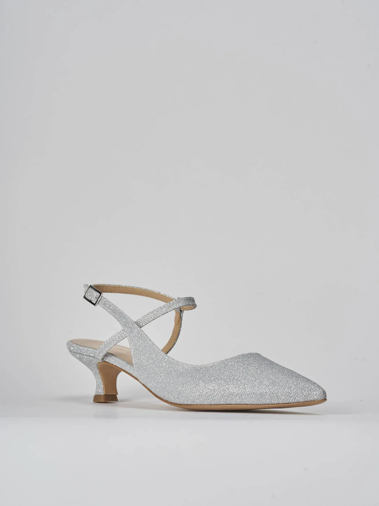 Slingback tacco 4cm pelle argento