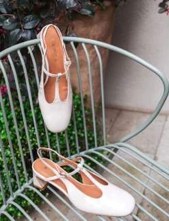 Slingback tacco 5cm pelle beige