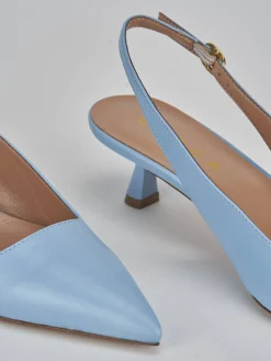 Slingback tacco 5cm pelle azzurro
