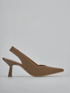 Slingback tacco 7cm pelle marrone