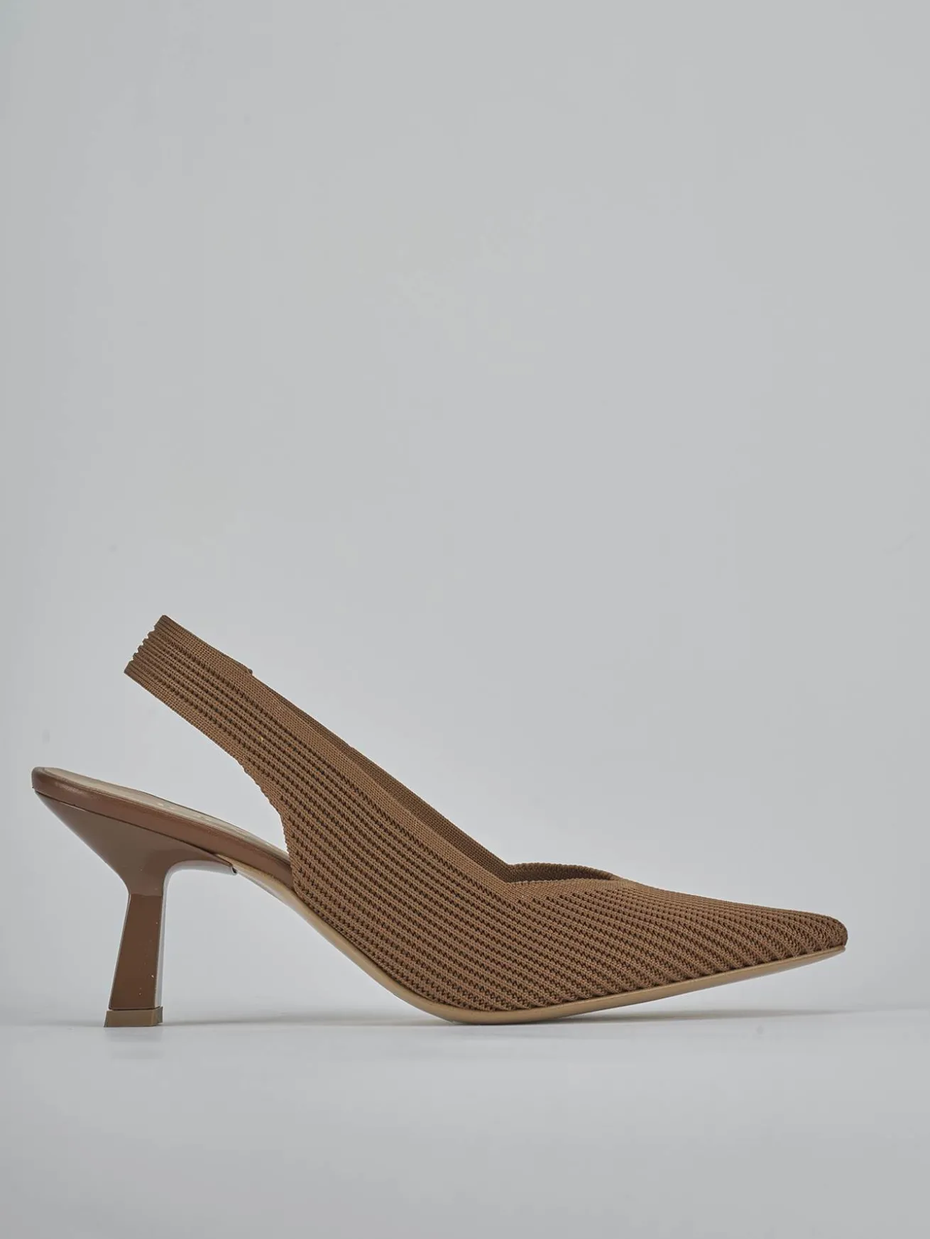 Slingback tacco 7cm pelle marrone