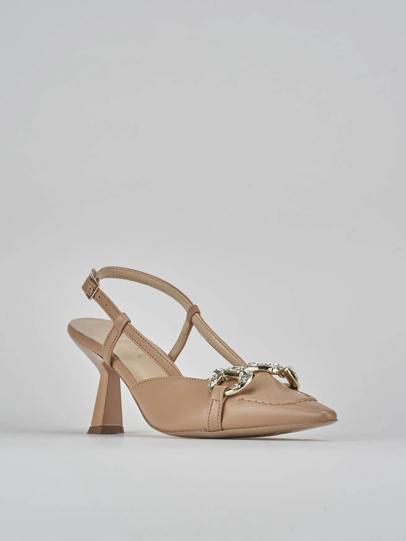 Slingback tacco 7cm pelle beige
