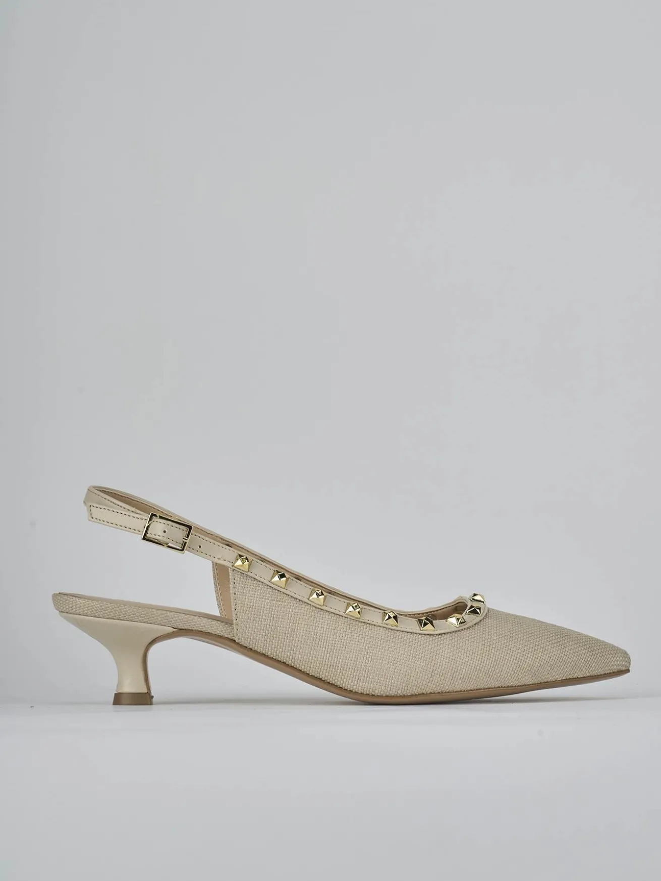 Slingback tacco 4cm pelle beige