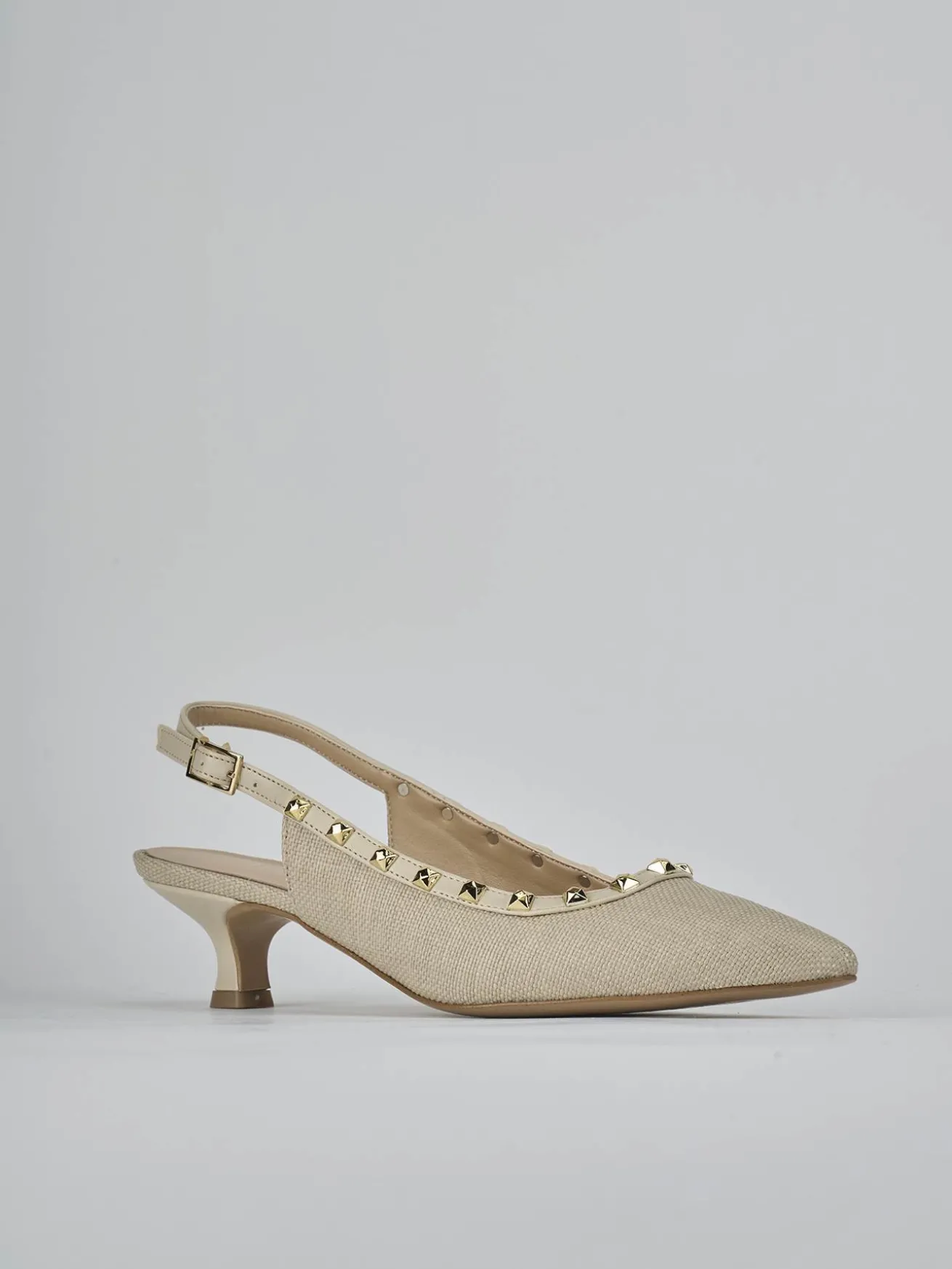 Slingback tacco 4cm pelle beige