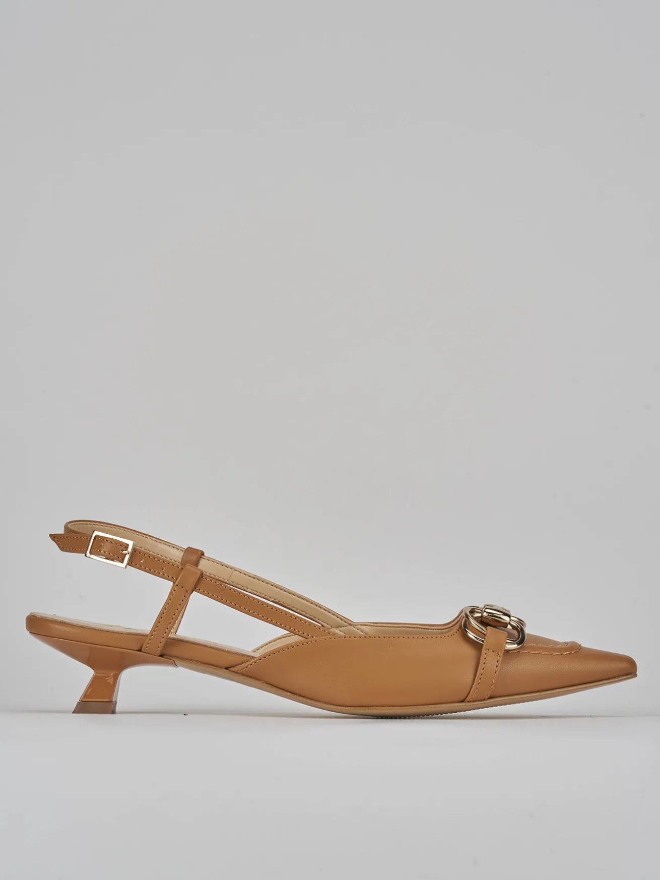 Slingback tacco 3cm pelle marrone