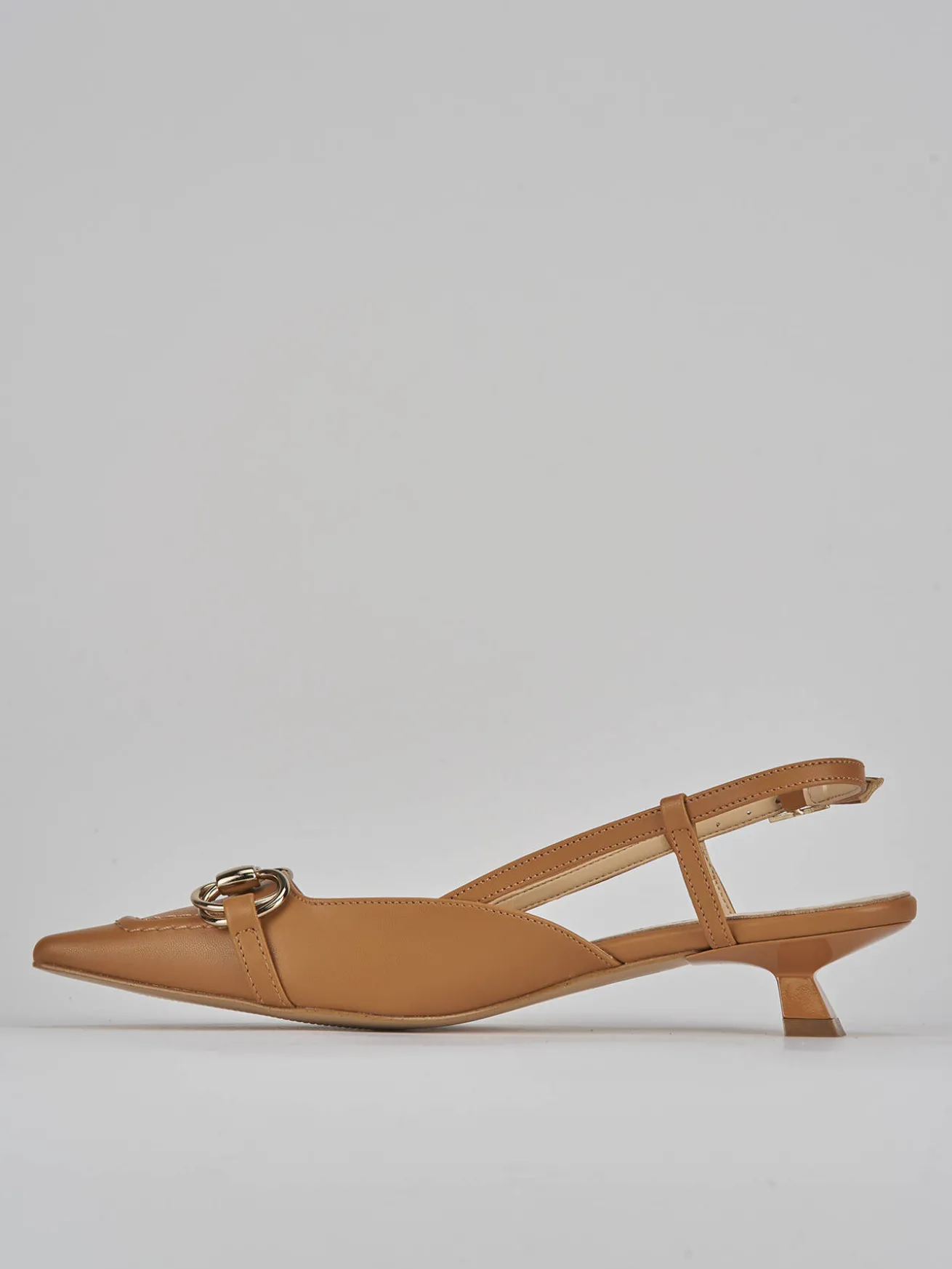 Slingback tacco 3cm pelle marrone