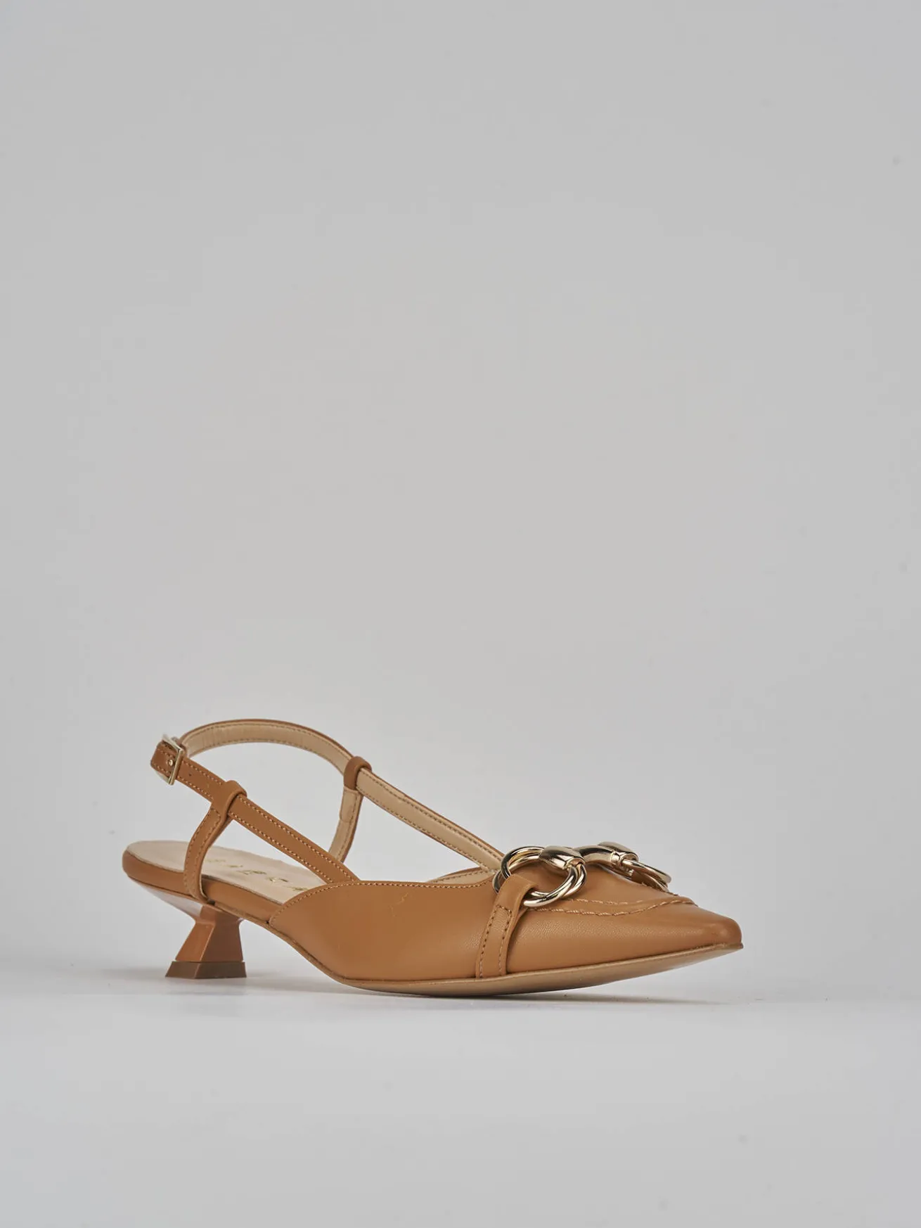 Slingback tacco 3cm pelle marrone