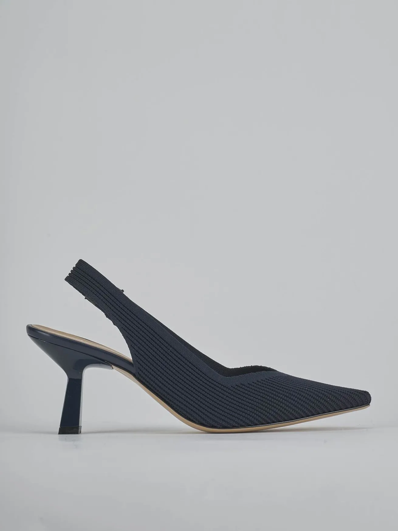 Slingback tacco 7cm pelle blu