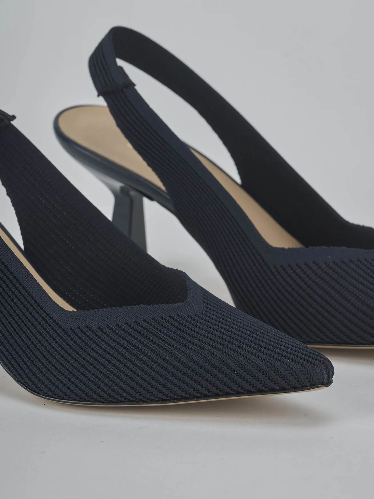 Slingback tacco 7cm pelle blu