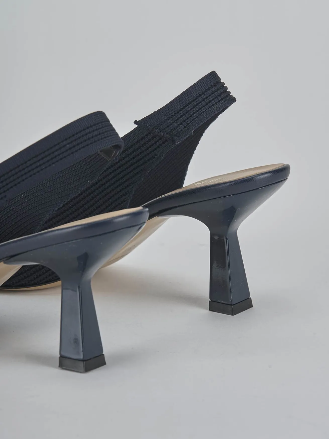 Slingback tacco 7cm pelle blu