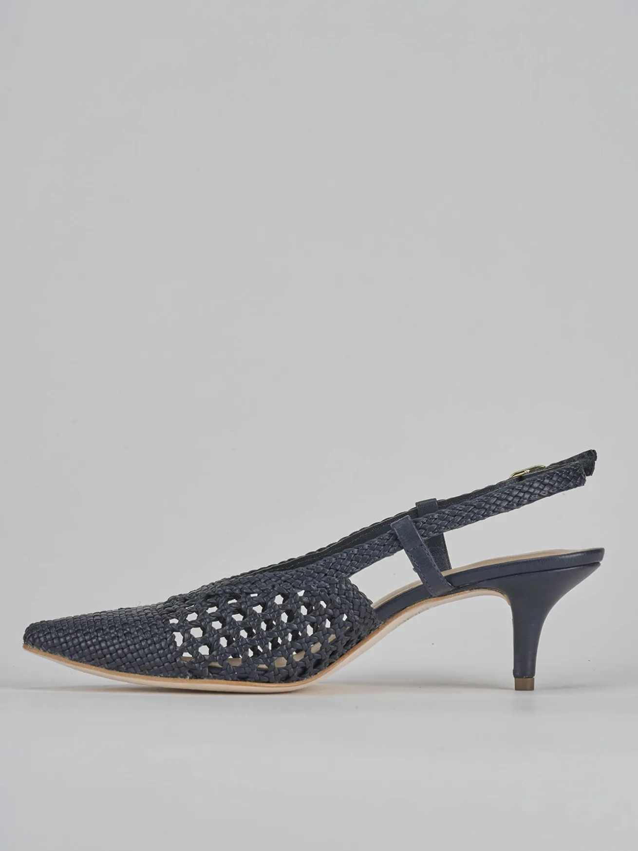 Slingback tacco 5cm pelle blu