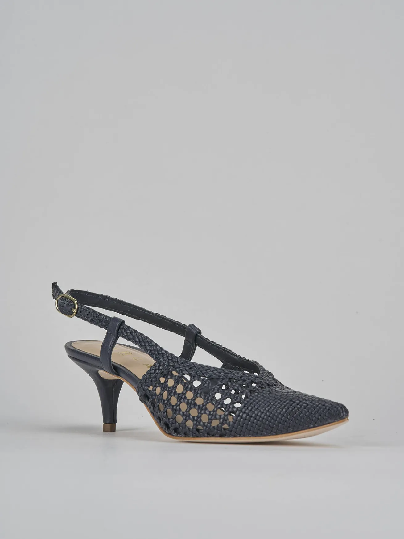 Slingback tacco 5cm pelle blu