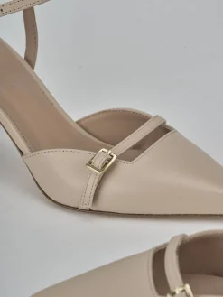 Slingback tacco 8cm pelle beige