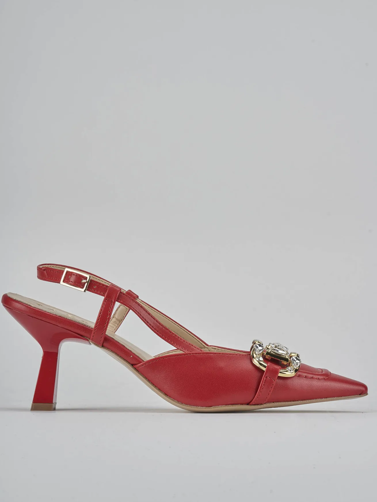Slingback tacco 7cm pelle rosso